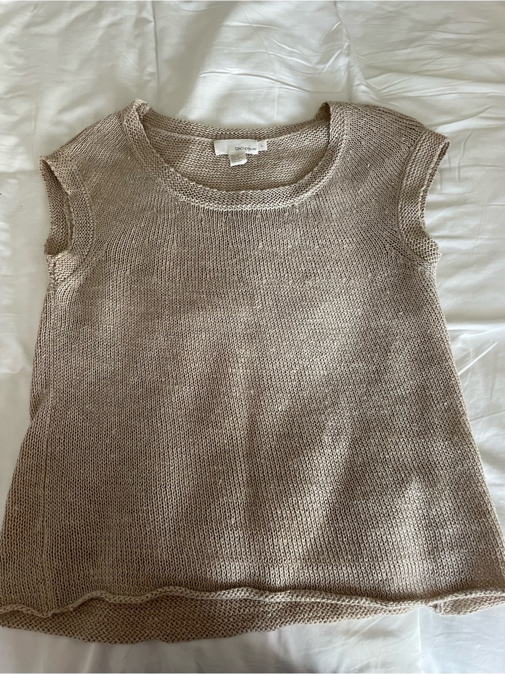 DKNY Pure-100% Hemp Knit Sleeveless Top Sweater Beige Taupe-Size Large